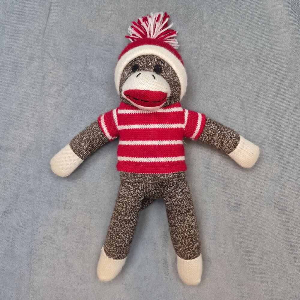 15" Sock Monkey Plush Toy Mty Red Striped Sweater and Hat 2016